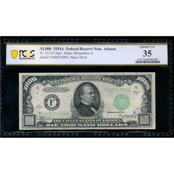 1934A $1000 Atlanta FRN PCGS 35