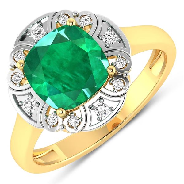 14KT Yellow Gold 2.07ctw Zambian Emerald and Diamond Ring