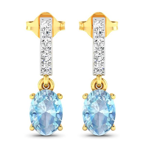 14KT Yellow Gold 1.02ctw Aquamarine and Diamond Earrings