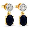 Image 3 : 14KT Yellow Gold 1.5ctw Blue Sapphire and Diamond Earrings