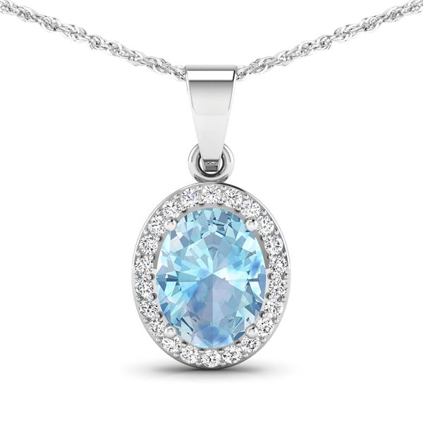 14KT White Gold 1.4ctw Aquamarine and Diamond Pendant