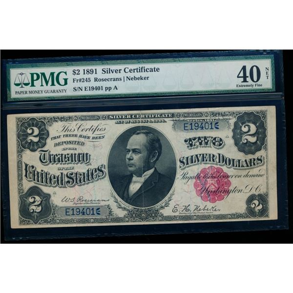 1891 $2 Silver Certificate PMG 40NET