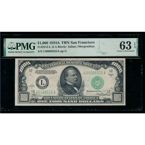 1934A $1000 San Francisco FRN PMG 63EPQ