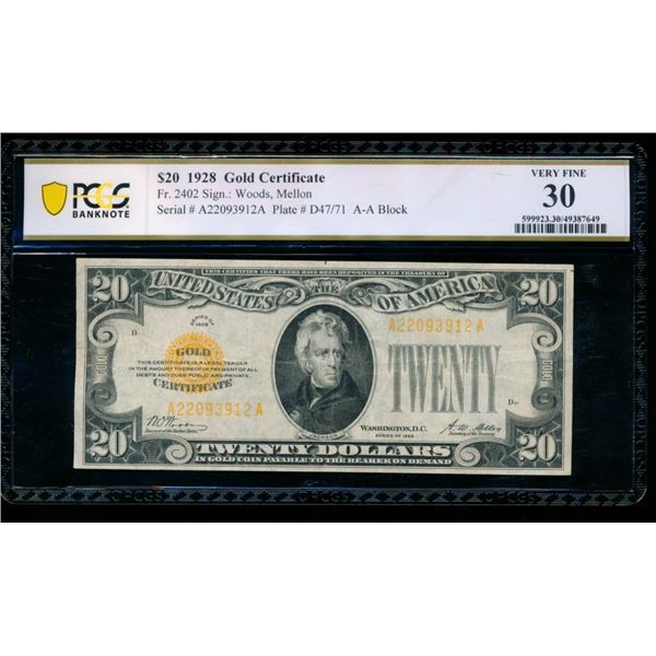 1928 $20 Gold Certificate PCGS 30