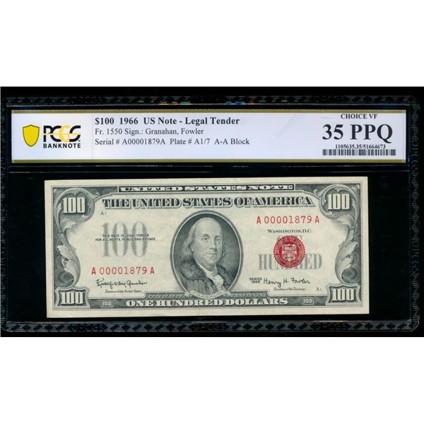 1966 $100 Legal Tender Note PCGS 35PPQ