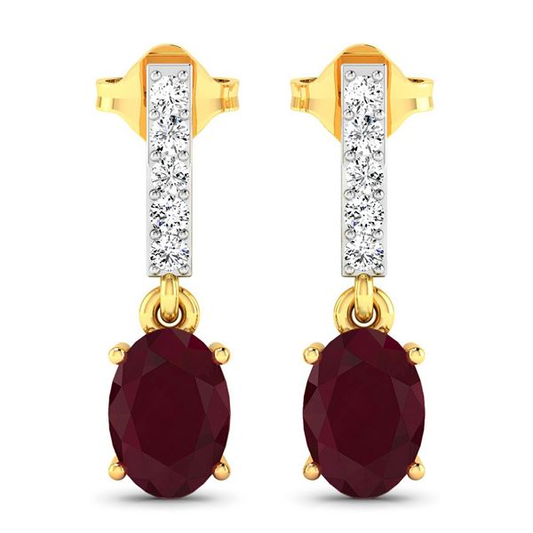 14KT Yellow Gold 1.7ctw Ruby and Diamond Earrings