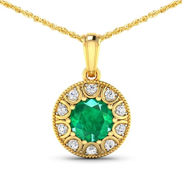 14KT Yellow Gold 1.8ctw Zambian Emerald and Diamond Pendant