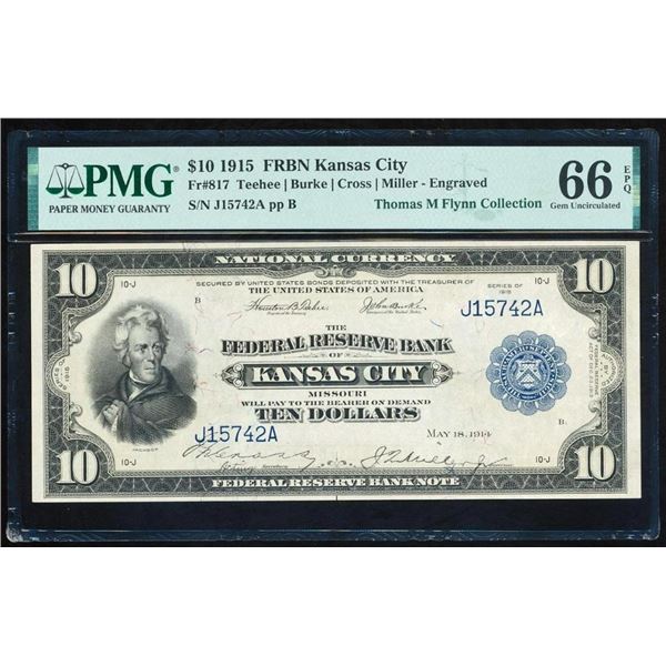 1915 $10 Kansas City FRBN PMG 66EPQ