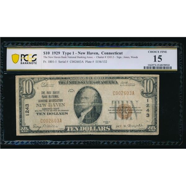 1929 $10 New Haven CT National PCGS 15