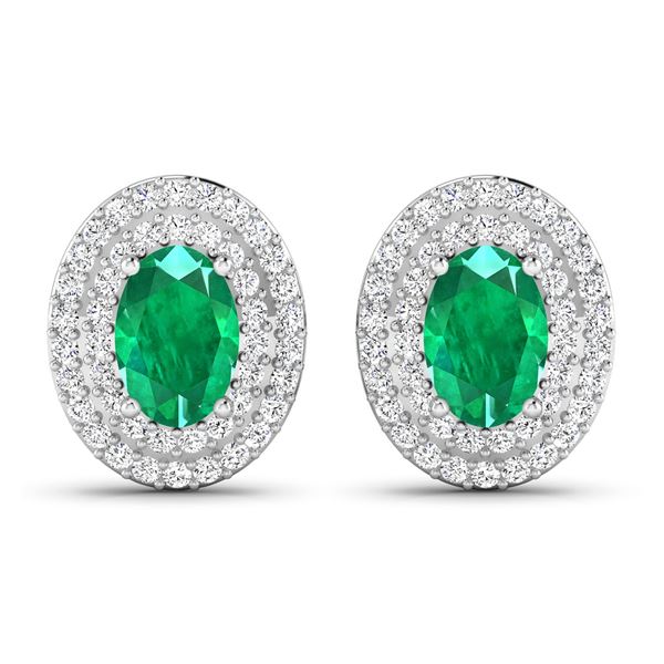 14KT White Gold 0.76ctw Zambian Emerald and Diamond Earrings