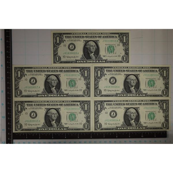 5-1963 CONSECUTIVE SERIAL NUMBERS US $1 FRN'S