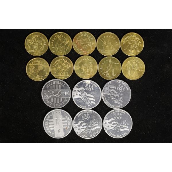 16 OLYMPIC METAL TOKENS: 10-1984 AND 2-1996 &