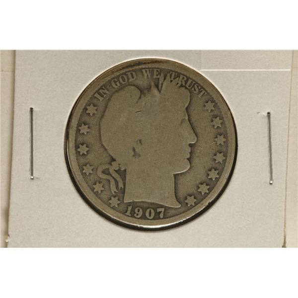 1907-O SILVER BARBER HALF DOLLAR