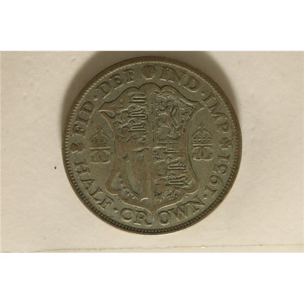 1931 GREAT BRITAIN SILVER HALF CROWN .2273 OZ. ASW