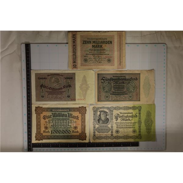 5-GERMAN BILLS: SEE PICTURES ALL CIRCULATED