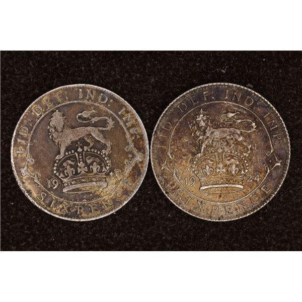 1915 & 1924 GREAT BRITAIN SILVER 6 PENCE .2591
