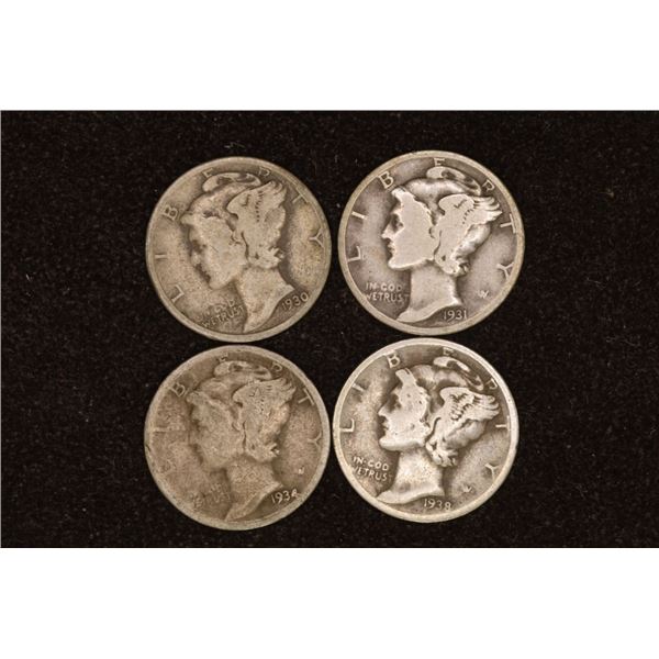 1930, 31, 34-D & 1938 SILVER MERCURY DIMES