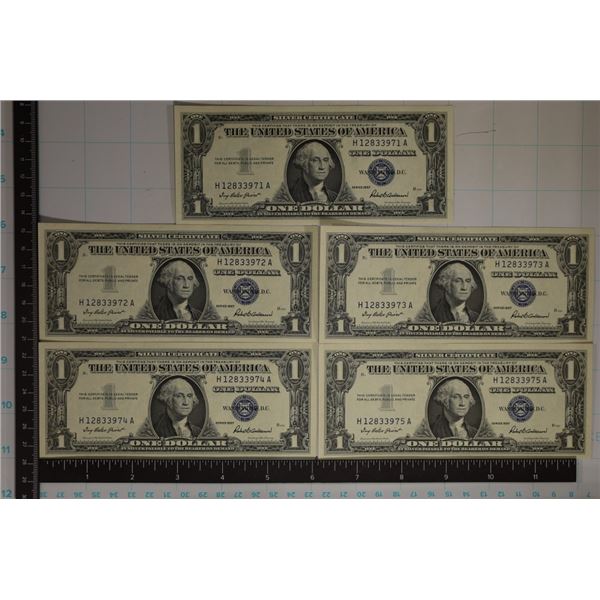 5-1957 $1 SILVER CERTS WITH CONSECUTIVE SERIAL'S