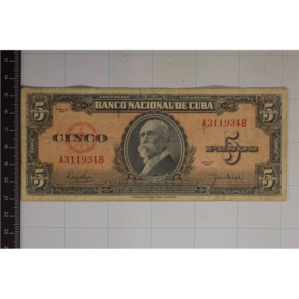 1950 CUBA FIVE PESOS (MAXIMO GOMEZ)
