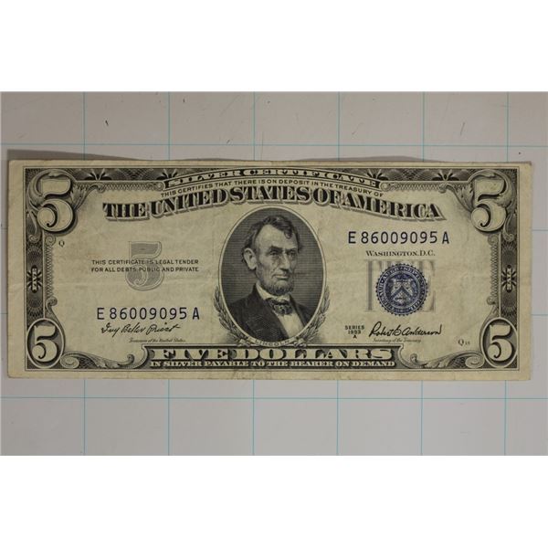 1953-A $5 SILVER CERTIFICATE BLUE SEAL