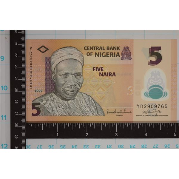 2009 NIGERIA 5 NAIRA CRISP UNC POLYMER COLORIZED