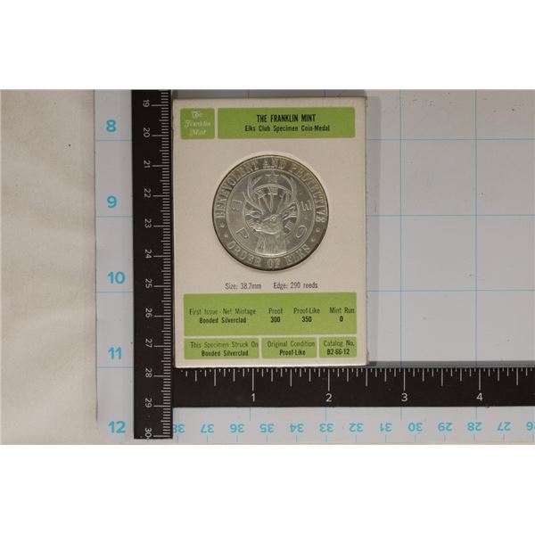 SILVER CLAD ELKS CLUB PF SPECIMEN COIN BY THE