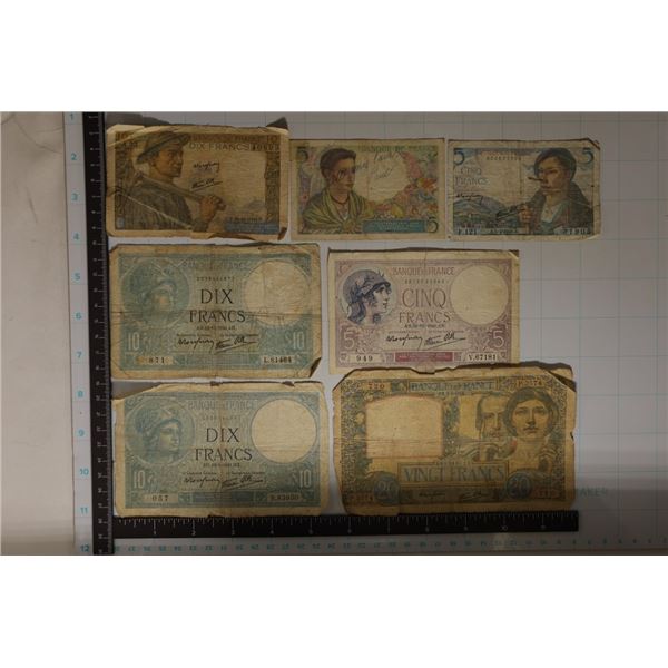 7 PIECES OF WELL CIRCULATED FRANCE BILLS