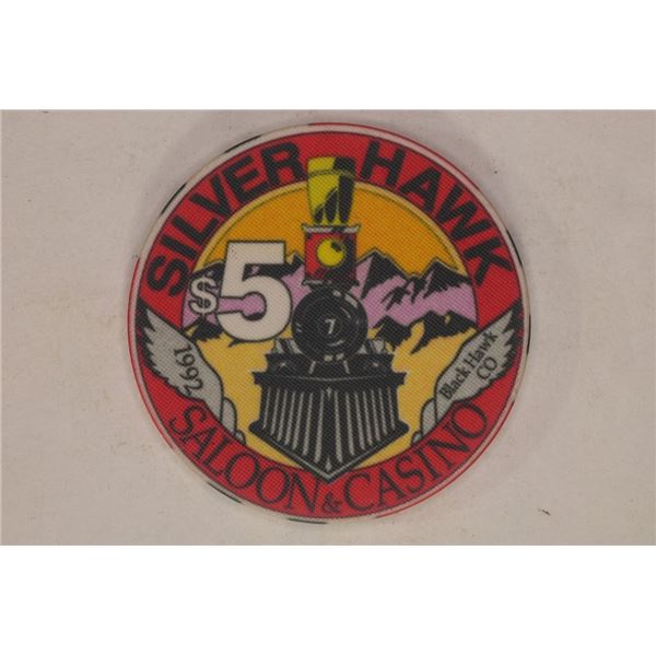 $5 SILVER HAWK SALOON AND CASINO CHIP 1992