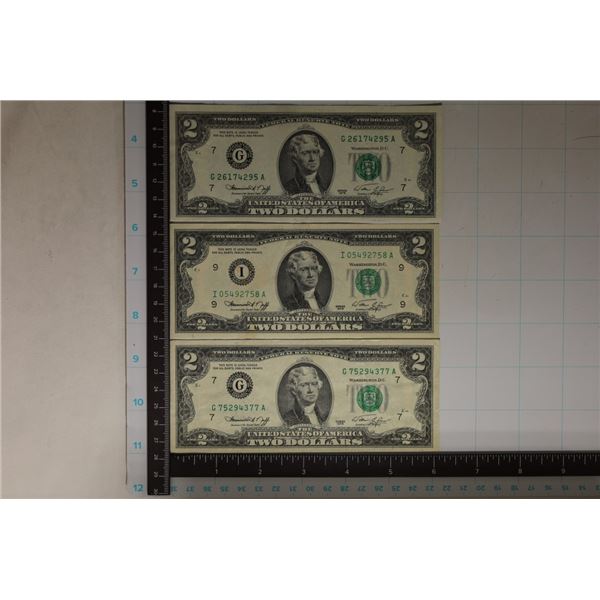 3-1976 US $2 GREEN SEAL FRN'S ALL ARE CRISP