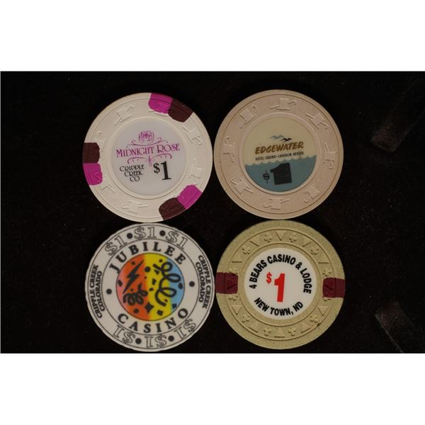 4-$1 PLASTIC CASINO GAMING CHIPS: MIDNIGHT ROSE,