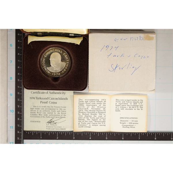 1974 TURKS & CAICOS ISLANDS PF 20 CROWN STERLING