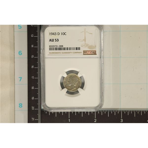 1943-D SILVER MERCURY DIME NGC AU53