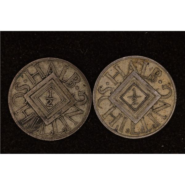 1925 & 1926 AUSTRIA SILVER HALF SHILLING .1234 OZ