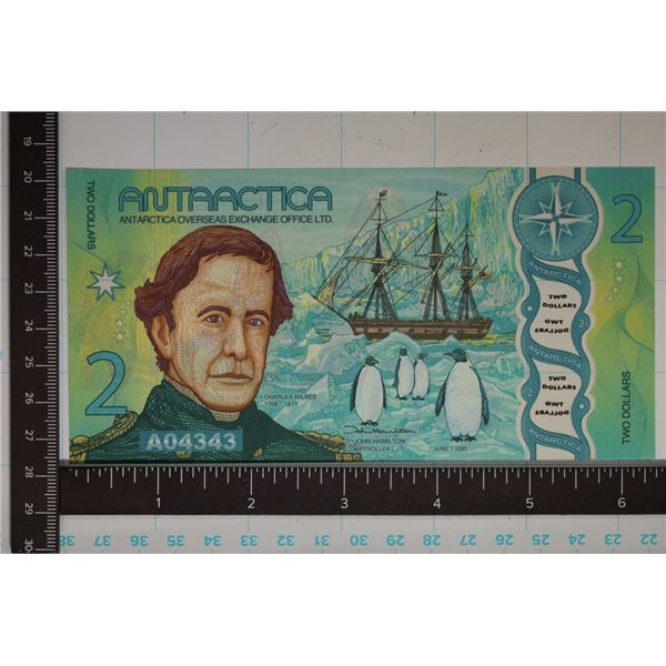 2020 POLYMER ANTARCTICA CU $2 COLORIZED BILL
