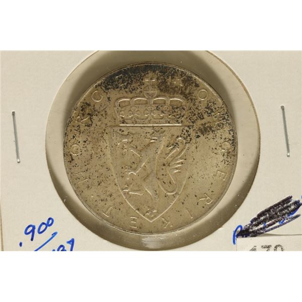 1964 NORWAY SILVER 10 KRONER .5787 OZ. ASW UNC