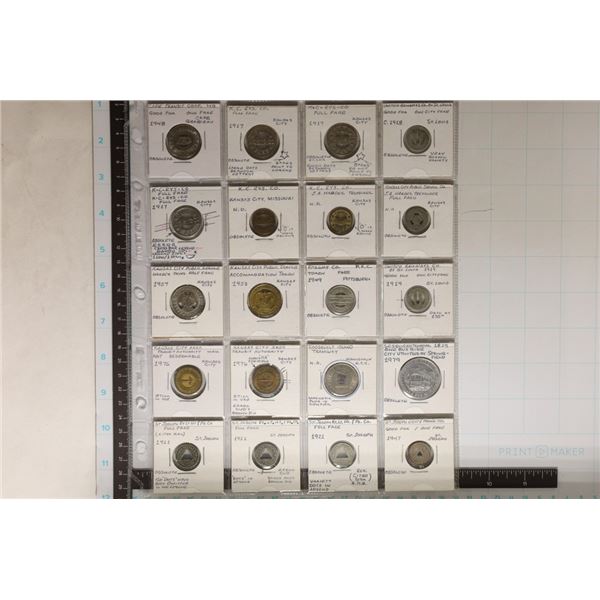 20 ASSORTED TRANSPORTATION TOKENS IN PLASTIC