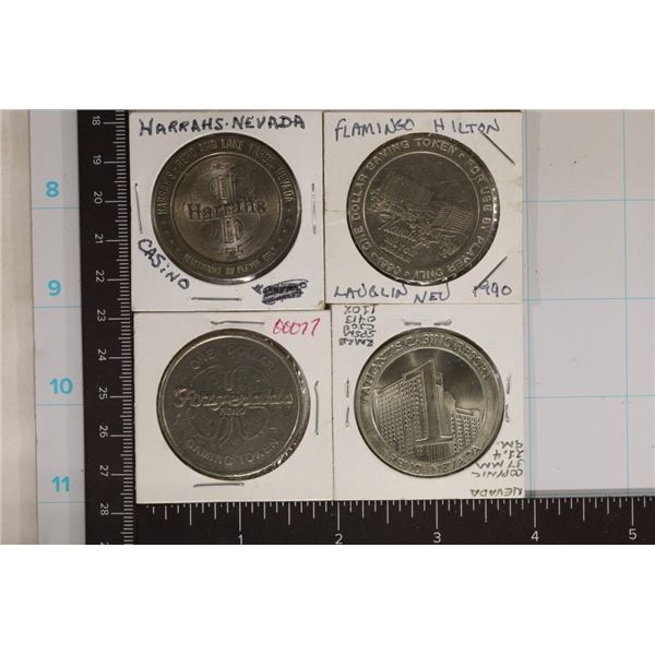 4-METAL $1 CASINO GAMING TOKENS: HARRAH'S,