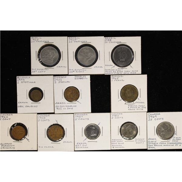 11-ASSORTED FOREIGN ERROR COINS: 3 BRAZIL,
