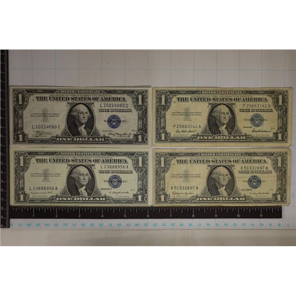 4-$1 SILVER CERTIFICATES: CRISP UNC 1935-A, 1957