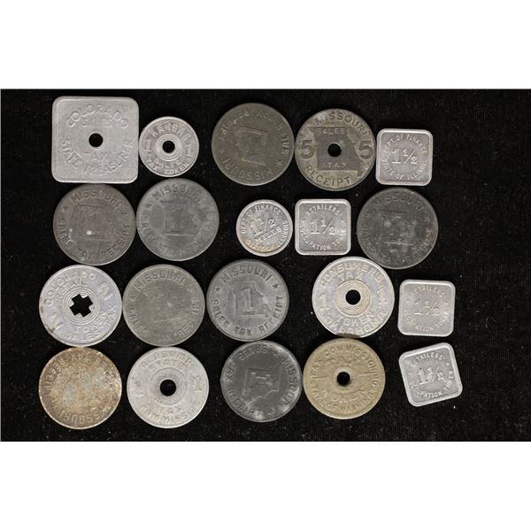 20 ASSORTED METAL STATE TAX TOKENS: MISSOURI,