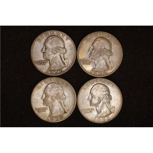 1956, 56-D, 58 & 58-D WASHINGTON SILVER QUARTERS