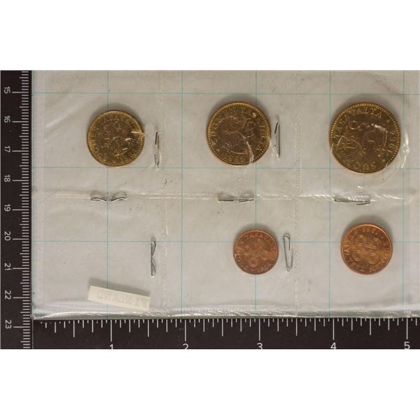 FINLAND 5 COIN UNC SET IN SEALED PLASTIC: 3 ARE
