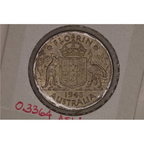 1943 AUSTRALIA SILVER FLORIN .3364 OZ. ASW WITH
