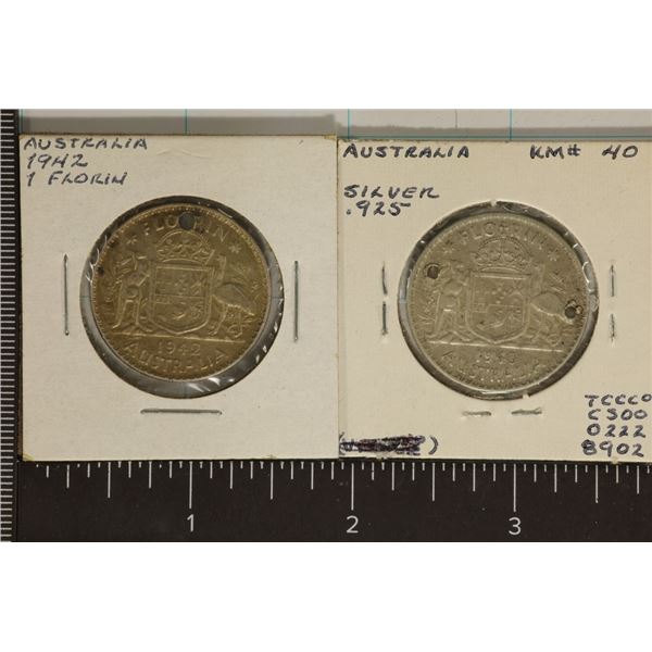 1942 & 1943 AUSTRALIA SILVER 1 FLORIN COINS WITH