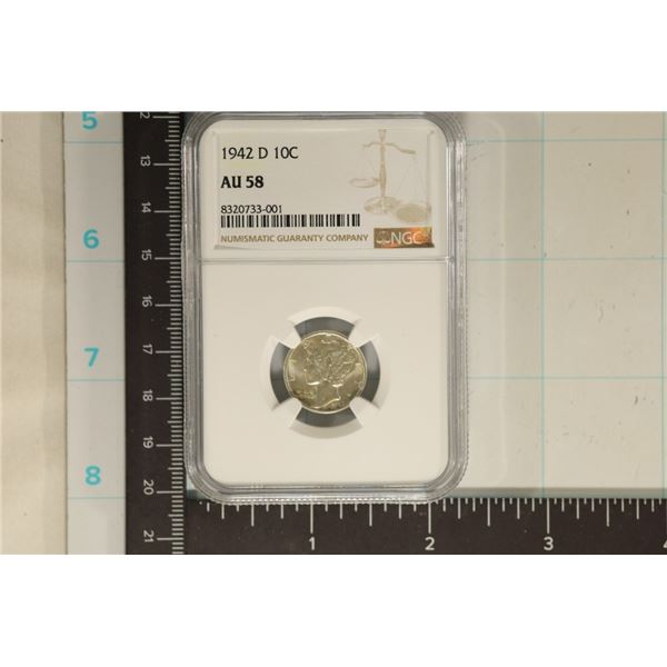 1942-D SILVER MERCURY DIME NGC AU58
