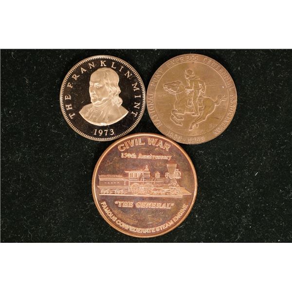 3-COPPER / BRASS ROUNDS: 1 OZ. PF CIVIL WAR 150TH