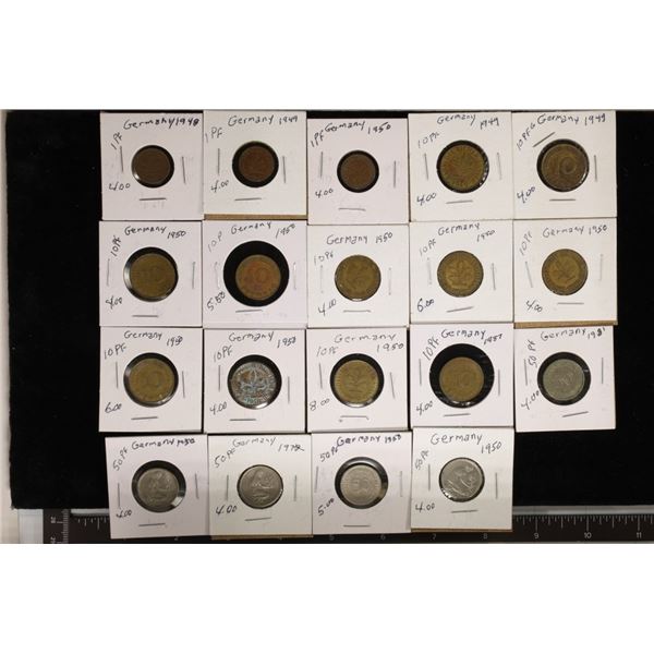 19 ASSORTED GERMAN COINS: 1948-1950. ONE