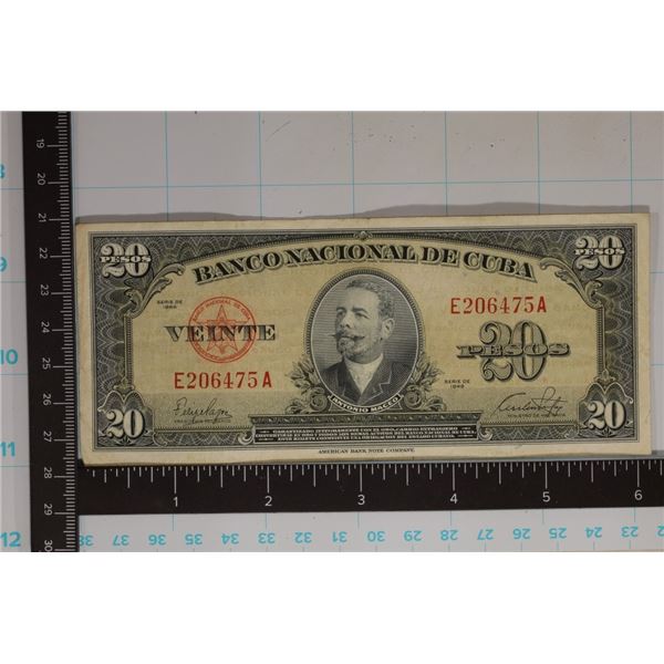 1949 CUBA 20 PESO BILL "ANTONIO MACEO"