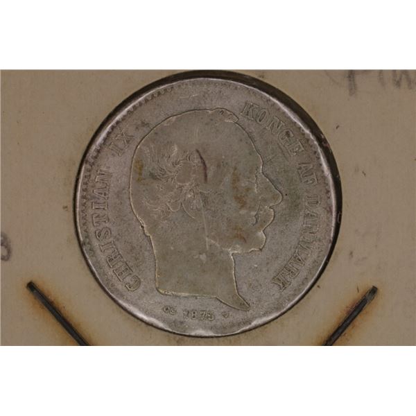 1875 DENMARK SILVER 1 KRONE .1929 OZ. ASW