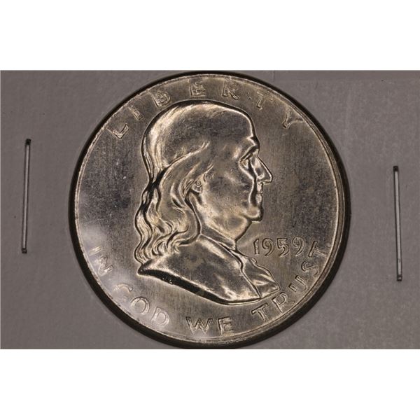 1959 PF SILVER FRANKLIN HALF CLOUDING